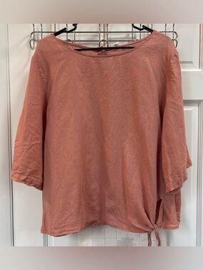 Washed Rose Tie-Hem Linen Top with Buttons down back - Women's Top